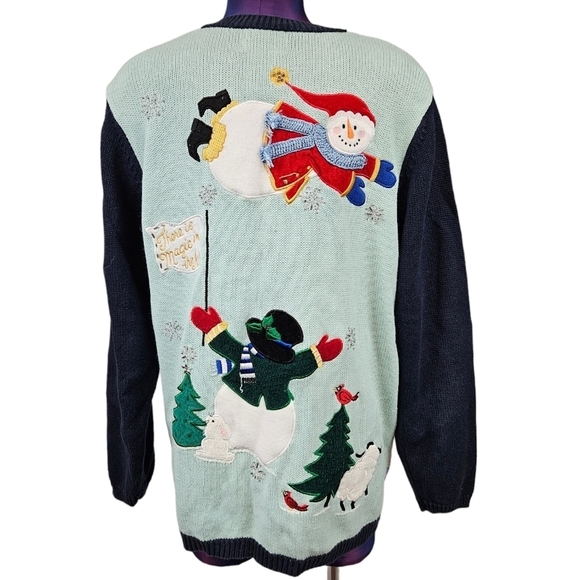 Quacker Factory Blue Button Up Snowman Christmas‎ Cardigan Size Large Women's - Picture 6 of 8